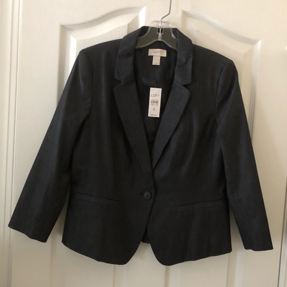 Ann Taylor Loft 1 Button Lined Gray Blazer Size 6